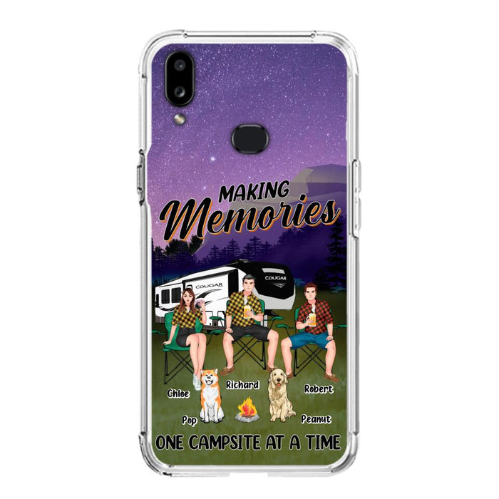 Custom Personalized Camping Phone Case - Gift Idea For Camping Lover/ Friends/ Couple - Upto 3 People And 2 Dogs - Making Memories One Campsite At A Time - Case For iPhone And Samsung