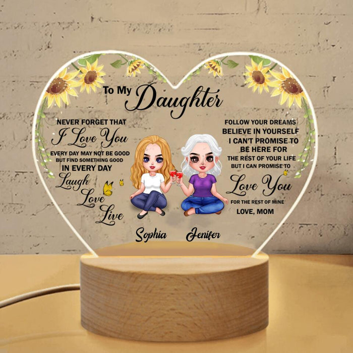 Personalized To My Daughter Heart Acrylic Photo Panel with Light Base - Gift Idea From Mother to Daughter - Never Forget That I Love You