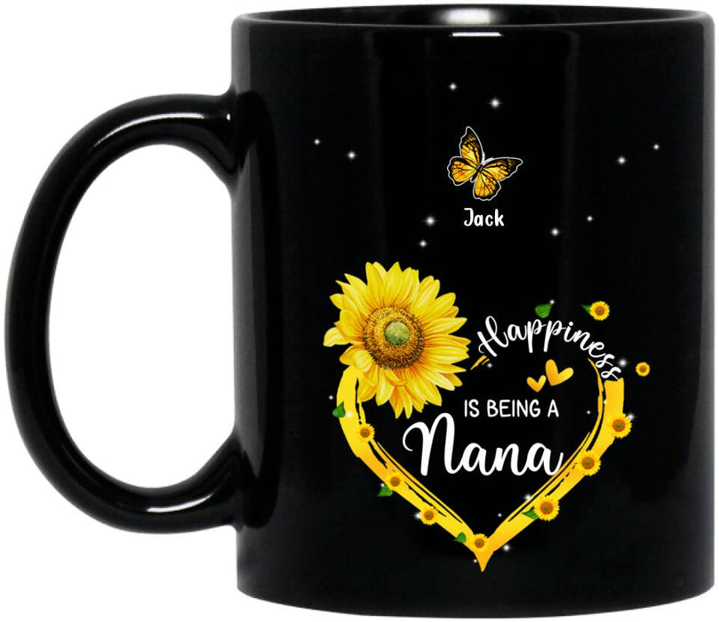 Personalized Grandma Butterfly Black Coffee Mug - Gift For Grandma From Grandkids - Happiness Is Being A Nana
