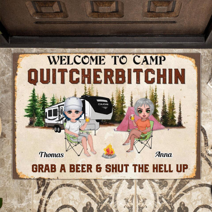 Personalized Welcome To Camp Quitcherbitchin Doormat - Gift Idea For Friends - Up To 7 People - Grab A Beer And Shut The Hell Up