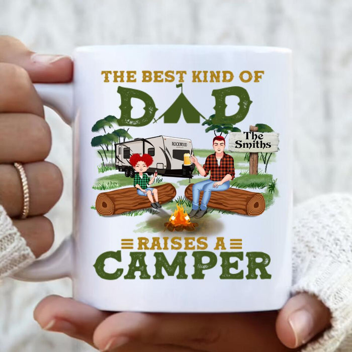 Personalized Camping Dad Coffee Mug - Gift Idea For Father's Day/Camping Lover - Father/Parents With Up to 2 Kids And 4 Dogs - The Best Kind Of Dad Raises A Camper