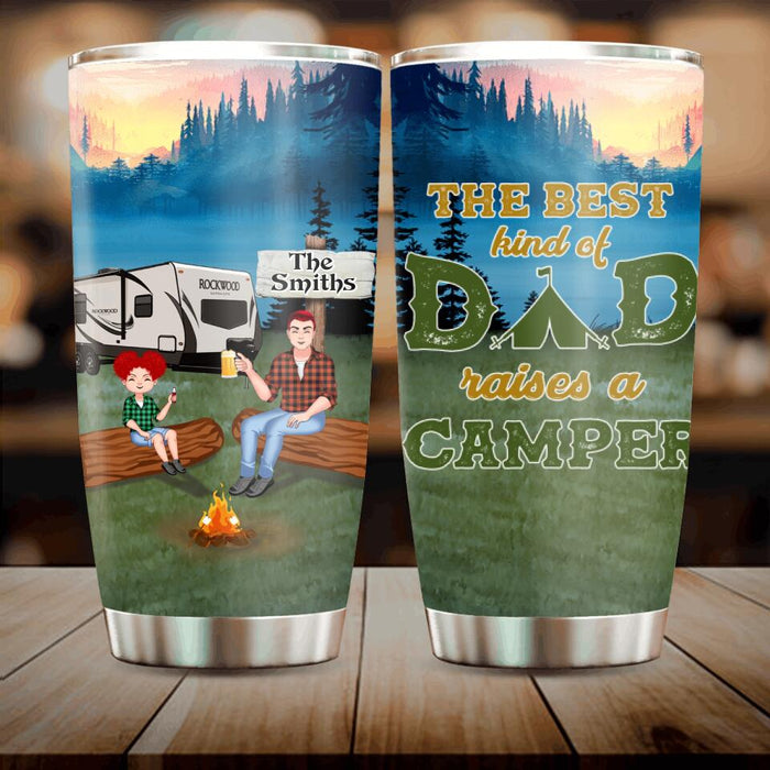 Personalized Camping Dad Tumbler - Gift Idea For Father's Day/Camping Lover - Father/Parents With Up to 2 Kids And 4 Dogs - The Best Kind Of Dad Raises A Camper