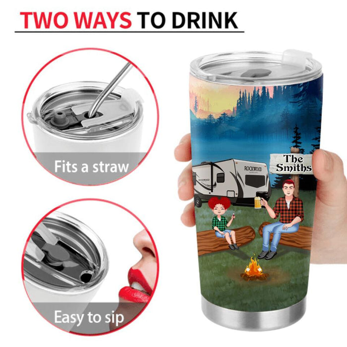 Personalized Camping Dad Tumbler - Gift Idea For Father's Day/Camping Lover - Father/Parents With Up to 2 Kids And 4 Dogs - The Best Kind Of Dad Raises A Camper
