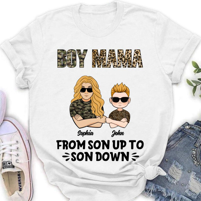 Personalized Boy Mom Shirt/Pullover Hoodie - Up to 5 Kids - Birthday, Mother's Day Gift For Mom, Mother - Boy Mama From Son Up To Son Down