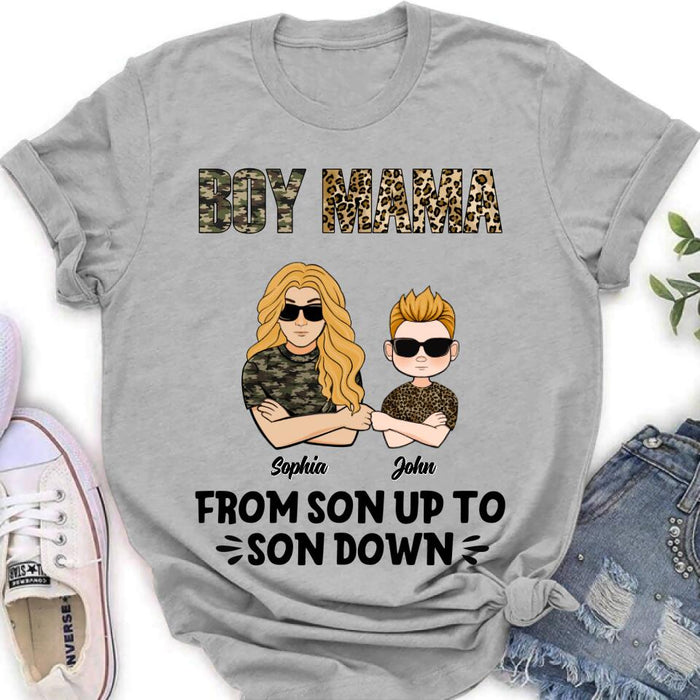 Personalized Boy Mom Shirt/Pullover Hoodie - Up to 5 Kids - Birthday, Mother's Day Gift For Mom, Mother - Boy Mama From Son Up To Son Down