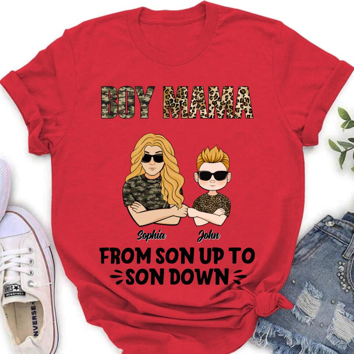 Personalized Boy Mom Shirt/Pullover Hoodie - Up to 5 Kids - Birthday, Mother's Day Gift For Mom, Mother - Boy Mama From Son Up To Son Down