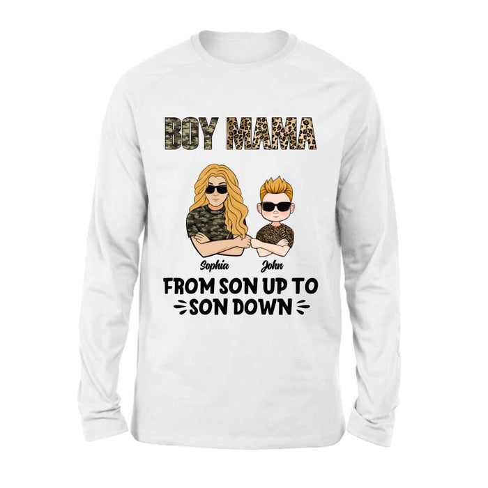 Personalized Boy Mom Shirt/Pullover Hoodie - Up to 5 Kids - Birthday, Mother's Day Gift For Mom, Mother - Boy Mama From Son Up To Son Down
