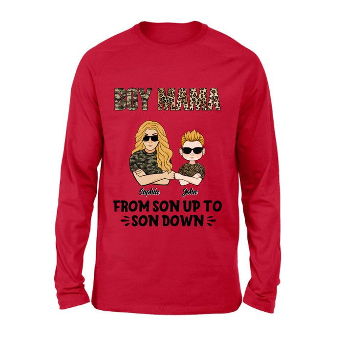Personalized Boy Mom Shirt/Pullover Hoodie - Up to 5 Kids - Birthday, Mother's Day Gift For Mom, Mother - Boy Mama From Son Up To Son Down