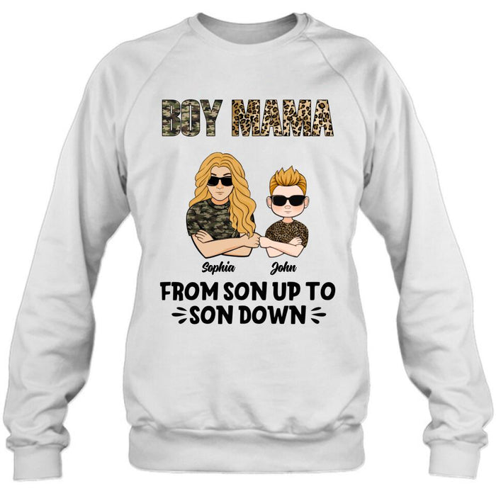 Personalized Boy Mom Shirt/Pullover Hoodie - Up to 5 Kids - Birthday, Mother's Day Gift For Mom, Mother - Boy Mama From Son Up To Son Down