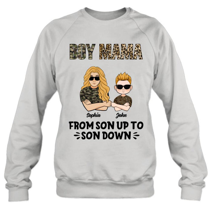 Personalized Boy Mom Shirt/Pullover Hoodie - Up to 5 Kids - Birthday, Mother's Day Gift For Mom, Mother - Boy Mama From Son Up To Son Down