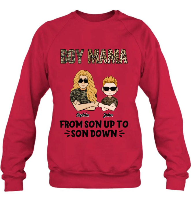 Personalized Boy Mom Shirt/Pullover Hoodie - Up to 5 Kids - Birthday, Mother's Day Gift For Mom, Mother - Boy Mama From Son Up To Son Down
