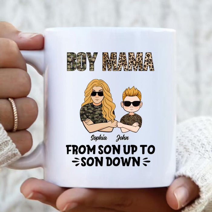 Personalized Boy Mom Coffee Mug - Up to 5 Kids - Birthday, Mother's Day Gift For Mom, Mother - Boy Mama From Son Up To Son Down