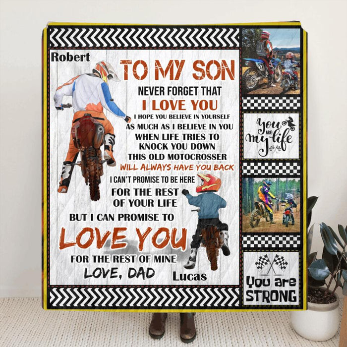 Personalized Father & Son Biker Fleece Throw Blanket/Quilt - Gift Idea For Bike Lovers - To My Son Never Forget That I Love You