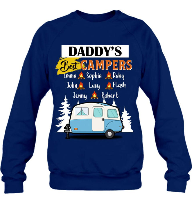 Personalized Daddy's Best Campers Shirt/Pullover Hoodie - Up to 8 Kids - Gift Idea For Father's Day/Camping Lover