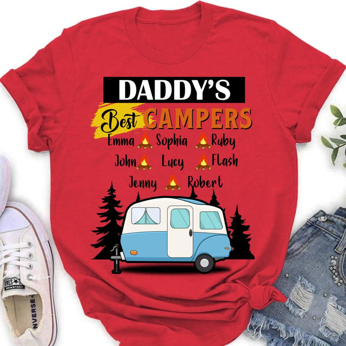 Personalized Daddy's Best Campers Shirt/Pullover Hoodie - Up to 8 Kids - Gift Idea For Father's Day/Camping Lover