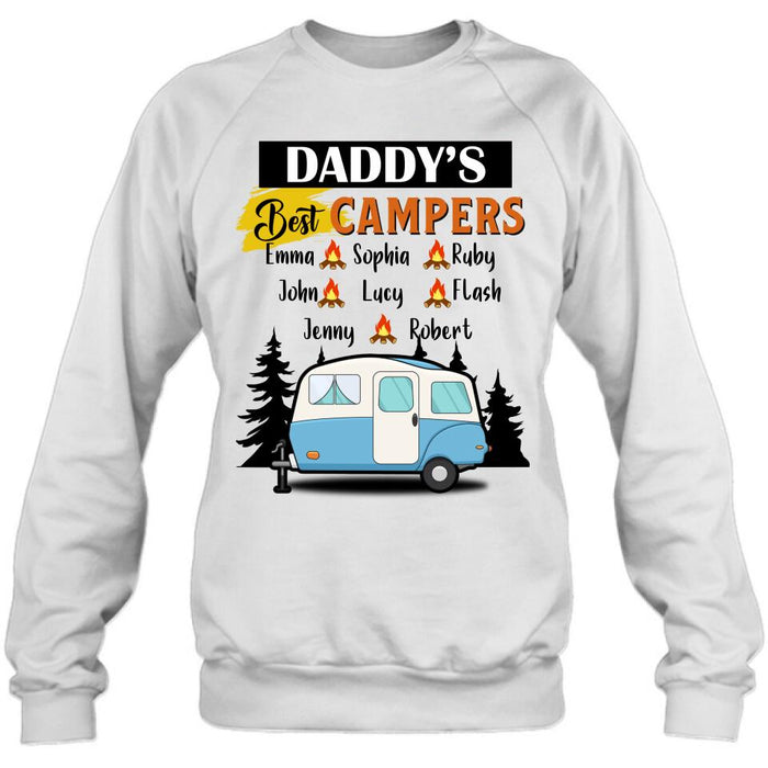 Personalized Daddy's Best Campers Shirt/Pullover Hoodie - Up to 8 Kids - Gift Idea For Father's Day/Camping Lover
