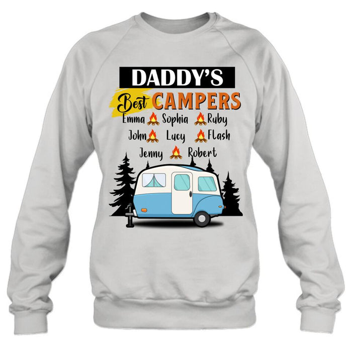 Personalized Daddy's Best Campers Shirt/Pullover Hoodie - Up to 8 Kids - Gift Idea For Father's Day/Camping Lover