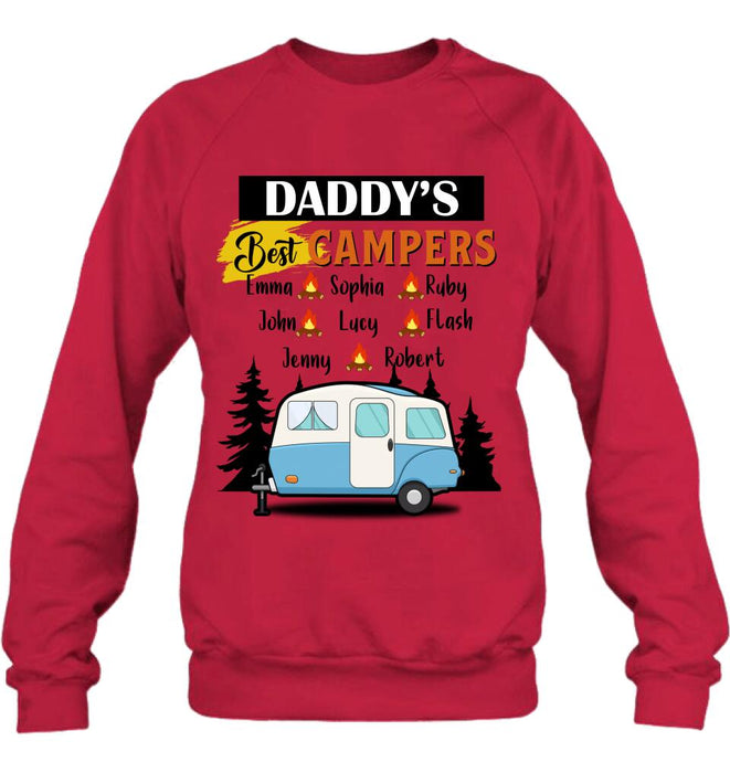 Personalized Daddy's Best Campers Shirt/Pullover Hoodie - Up to 8 Kids - Gift Idea For Father's Day/Camping Lover