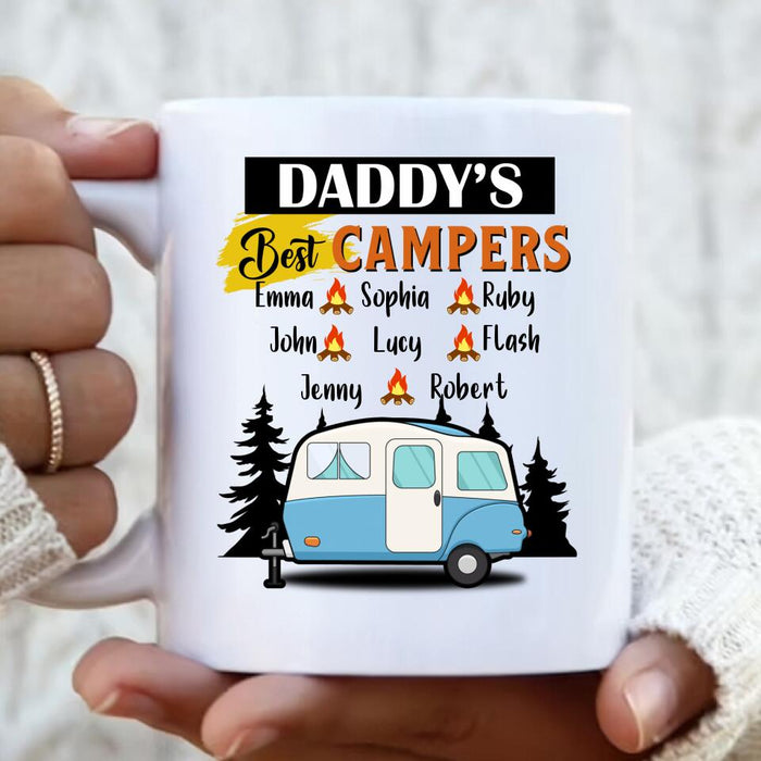 Personalized Daddy's Best Campers Coffee Mug - Up to 8 Kids - Gift Idea For Father's Day/Camping Lover