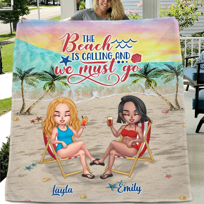Personalized Beach Fleece Throw Blanket/Quilt - Up to 5 People - Gift Idea For Friends - The Beach Is Calling And We Must Go
