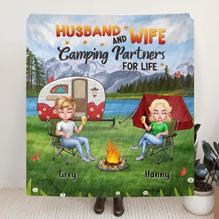 Personalized Camping Fleece Throw Blanket/Quilt - Gift Idea For Camping Lovers - Husband and Wife Camping Partners For Life