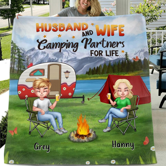 Personalized Camping Fleece Throw Blanket/Quilt - Gift Idea For Camping Lovers - Husband and Wife Camping Partners For Life