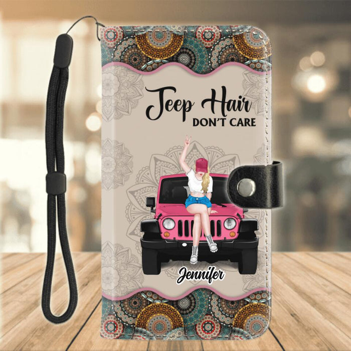 Personalized Off-road Girl Flip Leather Purse for Mobile Phone - Up to 4 Dogs - Gift Idea For Dog/Off-road Lovers