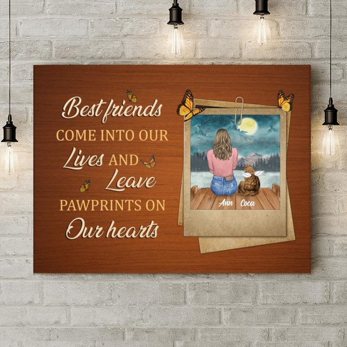 Personalized Pet Memorial Canvas - Adult/Couple With Up to 4 Pets - Memorial Gift Idea For Dog/Cat Lover - Best Friends Come Into Our Lives And Leave Pawprints On Our Hearts