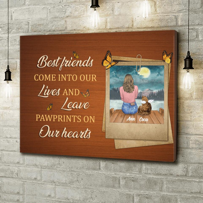 Personalized Pet Memorial Canvas - Adult/Couple With Up to 4 Pets - Memorial Gift Idea For Dog/Cat Lover - Best Friends Come Into Our Lives And Leave Pawprints On Our Hearts