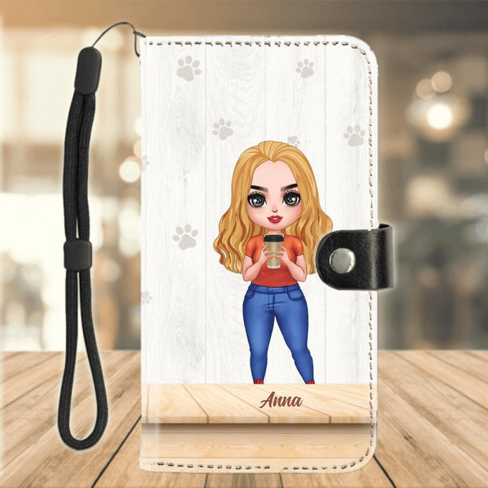 Personalized Dog Mom Chibi Phone Wallet - Gift Idea For Mother's Day/Dog Lovers With Up to 6 Dogs - Born To Be A Stay At Home Dog Mom Forced To Go To Work