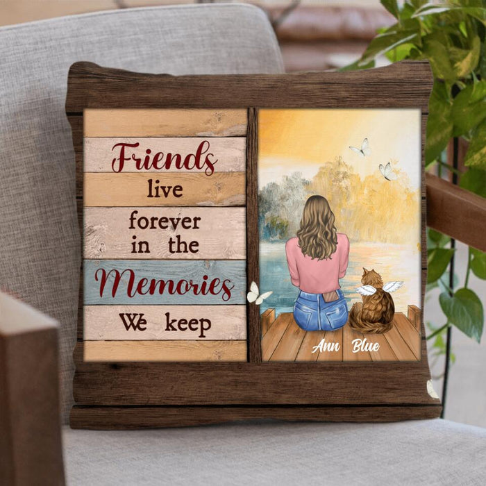 Personalized Pet Memorial Pillow Cover - Adult/Couple With Up to 4 Pets - Memorial Gift Idea For Dog/Cat Lover - Friends Live Forever In The Memories We Keep