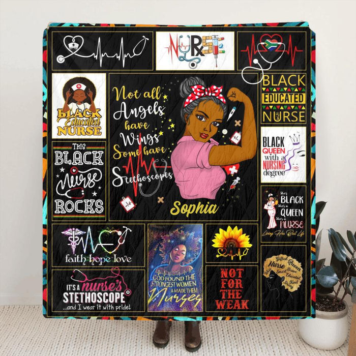 Personalized Nurse Fleece Throw Blanket/Quilt - Gift Idea For Nurse - Not All Angels Have Wings, Some Have Stethoscopes