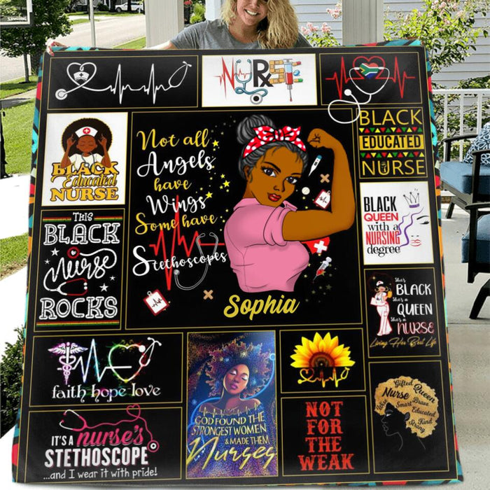 Personalized Nurse Fleece Throw Blanket/Quilt - Gift Idea For Nurse - Not All Angels Have Wings, Some Have Stethoscopes