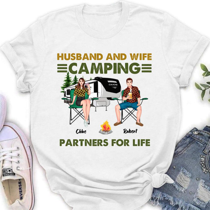 Personalized Camping Shirt - Up to 6 People - Gift Idea For Camping Lover - Husband And Wife Camping Partners For Life