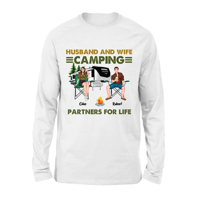 Personalized Camping Shirt - Up to 6 People - Gift Idea For Camping Lover - Husband And Wife Camping Partners For Life