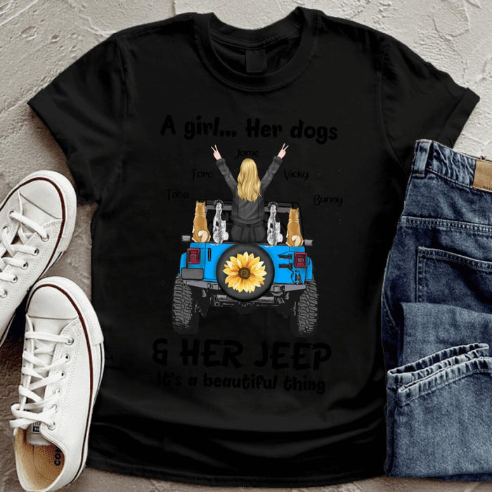 Personalized Off-road Dog Mom T-shirt - Up to 4 Dogs - A Girl Her Dogs - 2OTN07