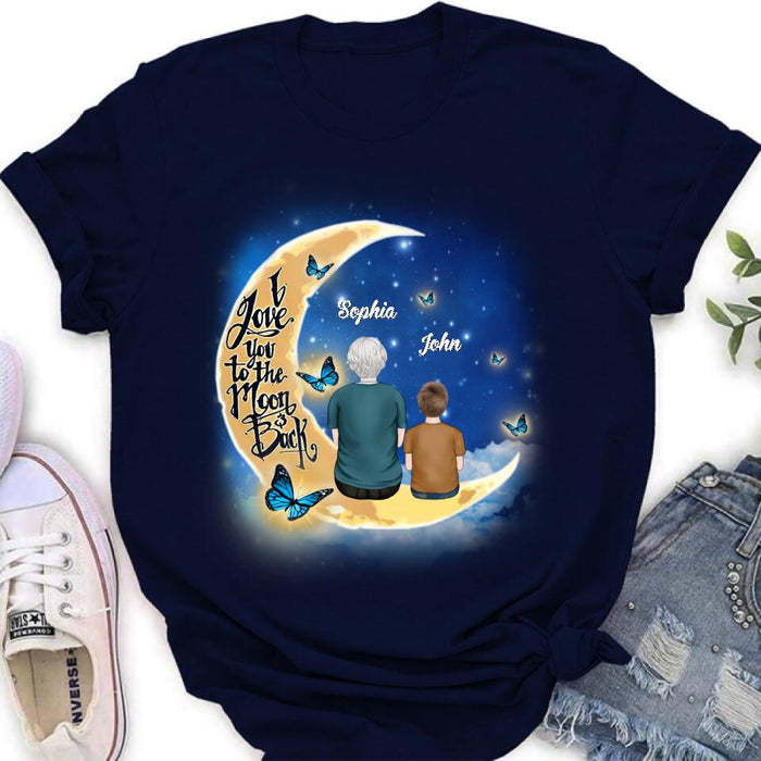Personalized Grandma Shirt/Pullover Hoodie - Grandma With Up to 4 Kids - I Love You To The Moon & Back