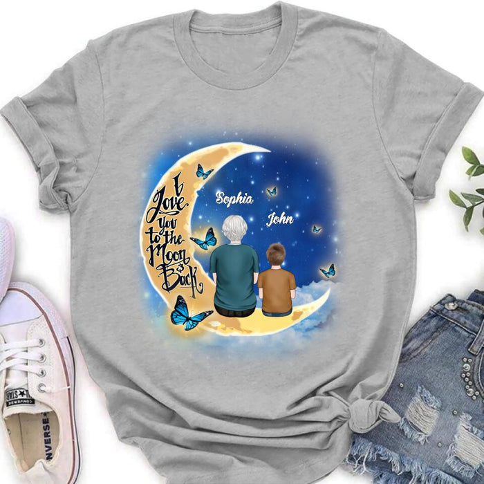 Personalized Grandma Shirt/Pullover Hoodie - Grandma With Up to 4 Kids - I Love You To The Moon & Back