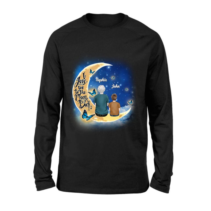 Personalized Grandma Shirt/Pullover Hoodie - Grandma With Up to 4 Kids - I Love You To The Moon & Back