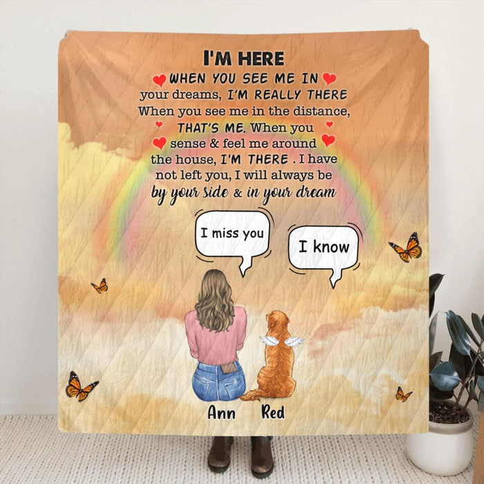 Personalized Memorial Dog Mom Quilt/Fleece Blanket - Up to 4 Dogs - Gift Idea For Mother's Day/Dog Lover - I'm Here
