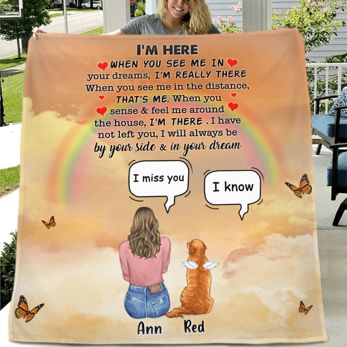 Personalized Memorial Dog Mom Quilt/Fleece Blanket - Up to 4 Dogs - Gift Idea For Mother's Day/Dog Lover - I'm Here