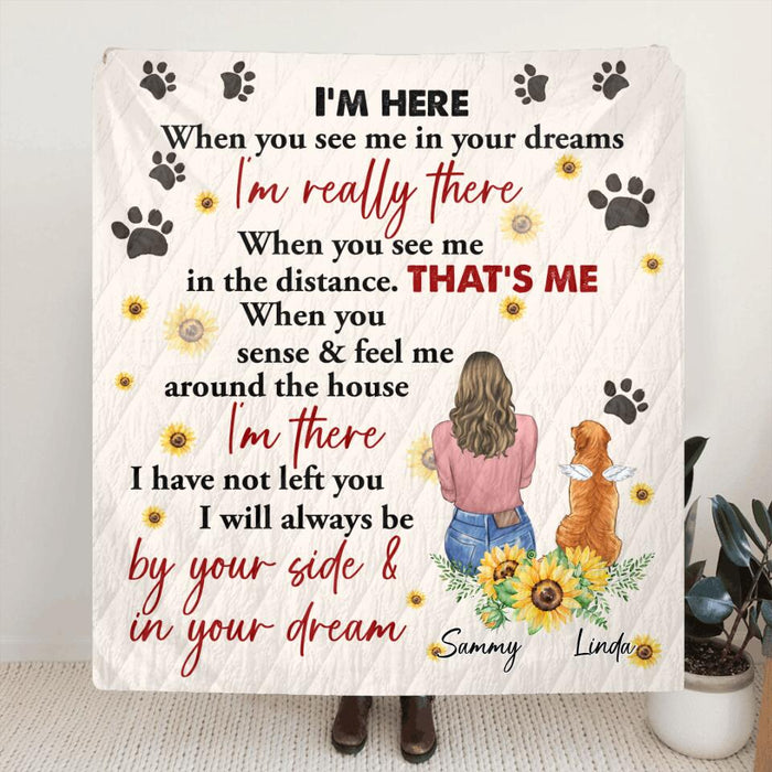 Personalized Memorial Dog Mom Quilt/Fleece Blanket - Up to 2 Dogs - Gift Idea For Mother's Day/Dog Lover - I'm Here