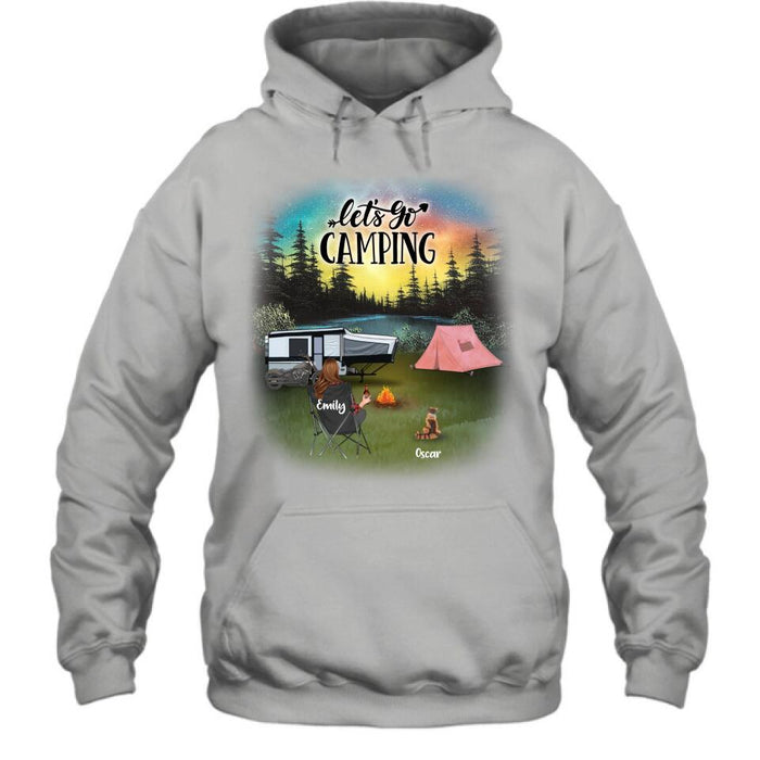 Personalized Night Camping Shirt/Pullover Hoodie - Solo/Couple/Parents With Up to 5 Kids And 4 Pets - Gift For Camping Lover - Let's Go Camping