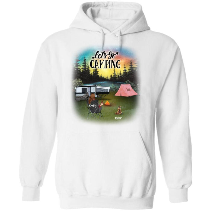 Personalized Night Camping Shirt/Pullover Hoodie - Solo/Couple/Parents With Up to 5 Kids And 4 Pets - Gift For Camping Lover - Let's Go Camping