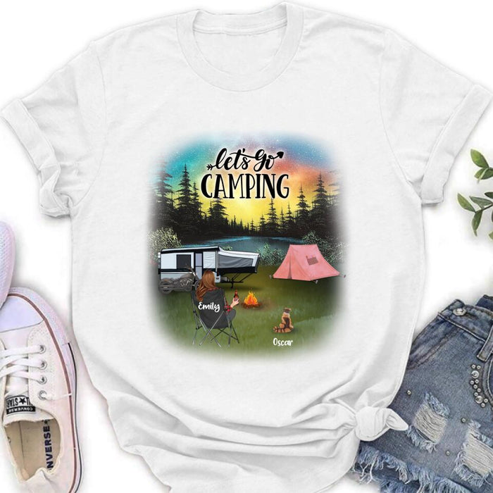Personalized Night Camping Shirt/Pullover Hoodie - Solo/Couple/Parents With Up to 5 Kids And 4 Pets - Gift For Camping Lover - Let's Go Camping
