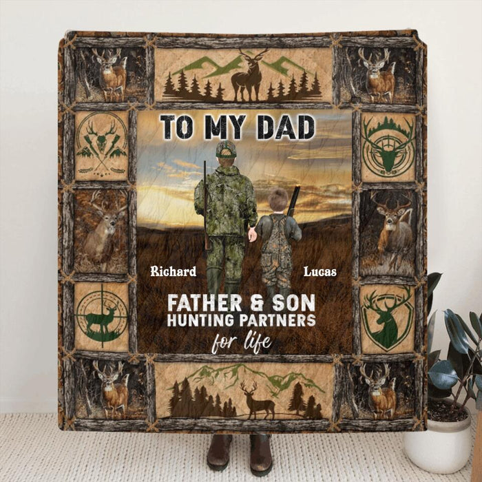 Personalized Hunting Dad & Son Fleece Throw Blanket/Quilt - Father's Day Gift Idea For Hunting Lovers - Father & Son Hunting Partners For Life