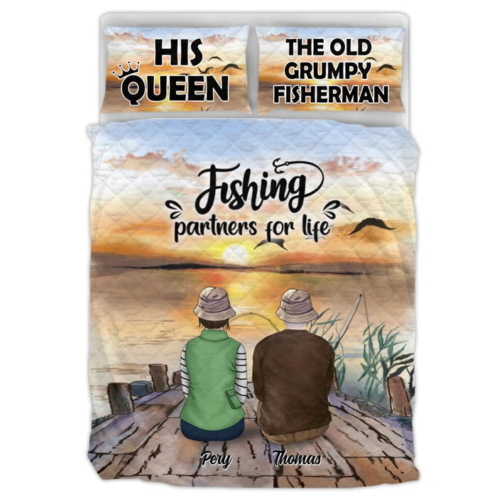 Personalized Fishing Family Quilt Bed Sets - Couple/Parents With Up to 2 Kids And 4 Pets - Gift Idea For Whole Family/Fishing Lover - Fishing Partners For Life