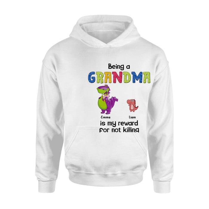Personalized Grandma Dinosaur Shirt/Hoodie - Up to 6 Grandkids - Gift Idea For Grandma/Mother's Day - I Never Dreamed I'd Be This Crazy Grandma With The Cutest Grandkids Ever
