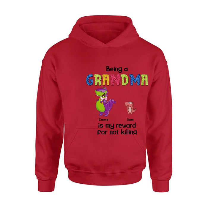 Personalized Grandma Dinosaur Shirt/Hoodie - Up to 6 Grandkids - Gift Idea For Grandma/Mother's Day - I Never Dreamed I'd Be This Crazy Grandma With The Cutest Grandkids Ever