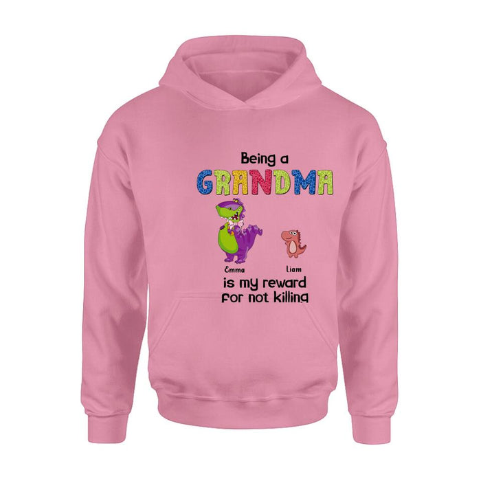 Personalized Grandma Dinosaur Shirt/Hoodie - Up to 6 Grandkids - Gift Idea For Grandma/Mother's Day - I Never Dreamed I'd Be This Crazy Grandma With The Cutest Grandkids Ever